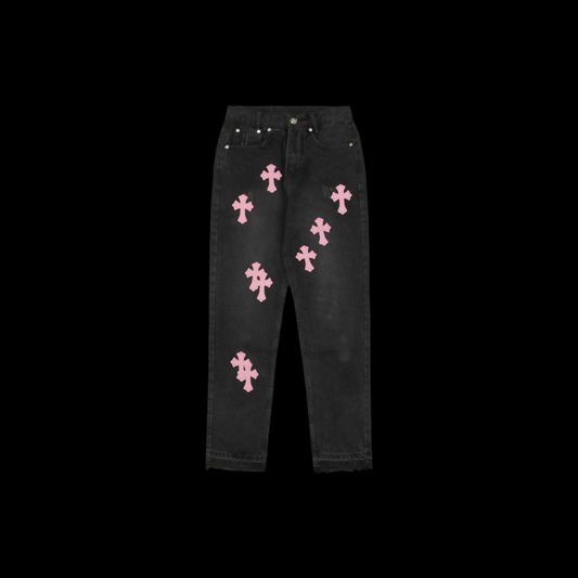 Chrome Hearts Pink Cross Jeans Black