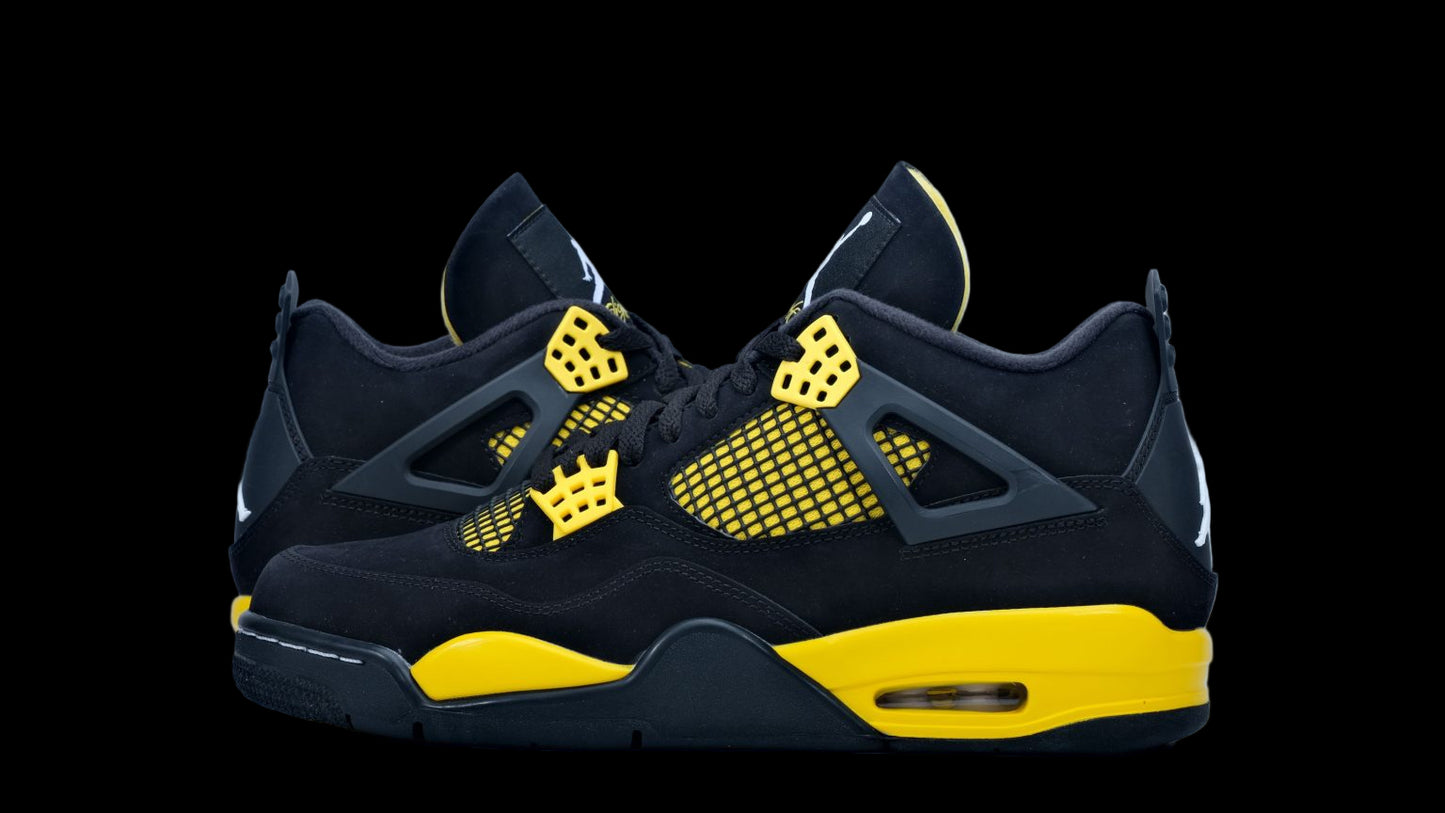 NIKE AIR JORDAN 4 RETRO THUNDER BLACK YELLOW WHITE RED MENS