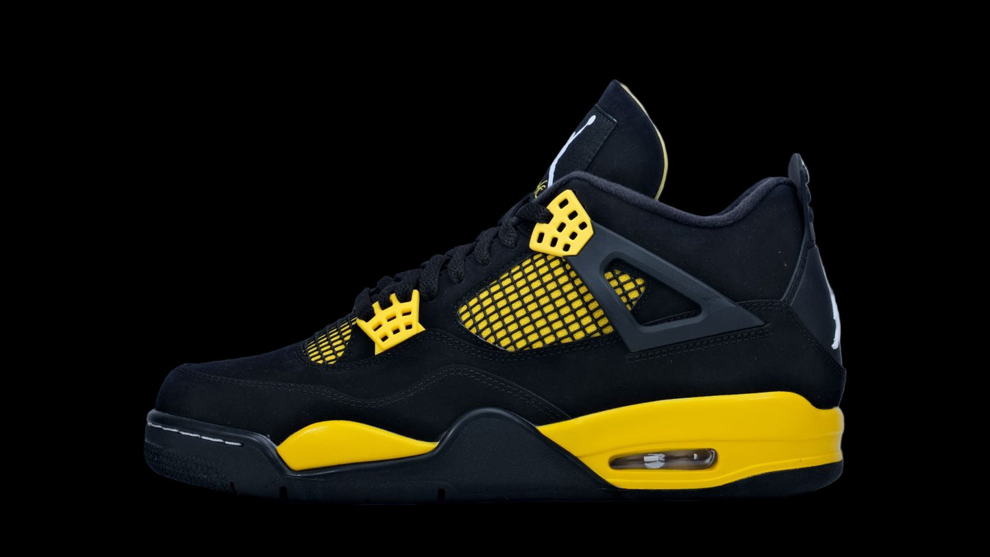 NIKE AIR JORDAN 4 RETRO THUNDER BLACK YELLOW WHITE RED MENS