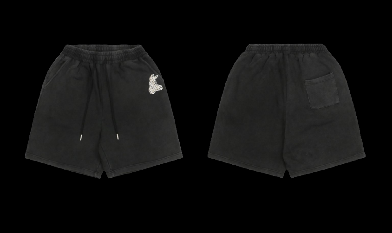 Double G Bunny Print Washed Distressed Shorts