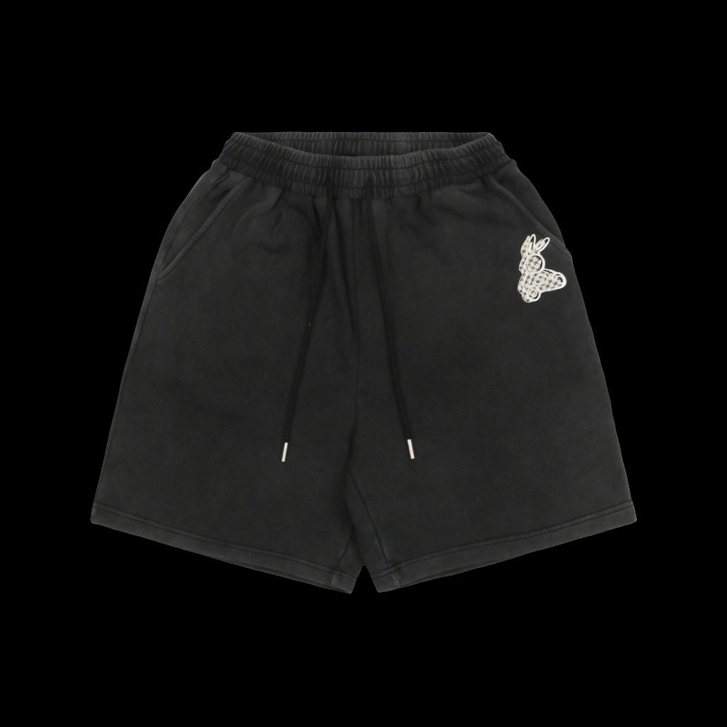 Double G Bunny Print Washed Distressed Shorts